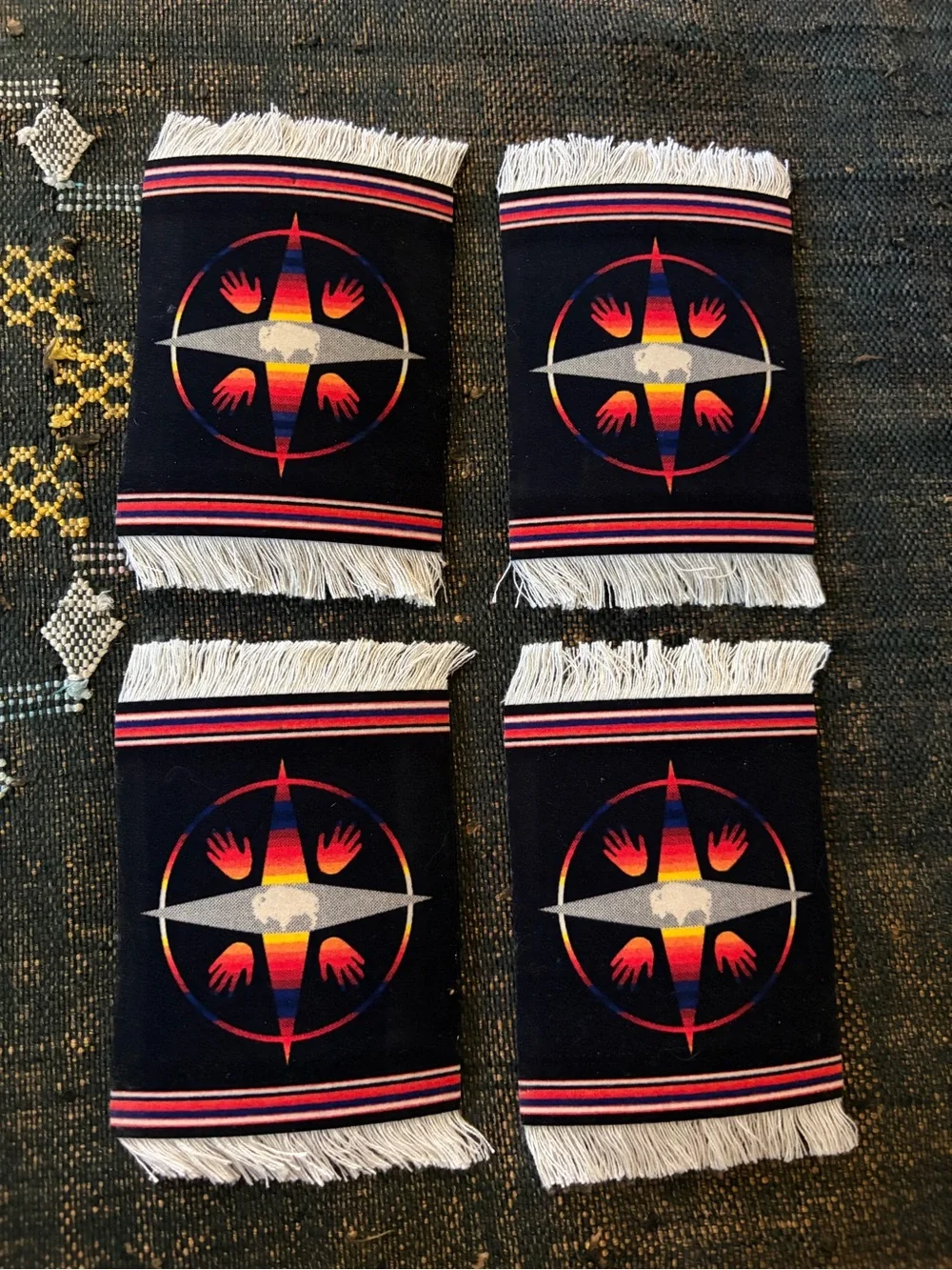 Lightly Pre-loved Big Medicine Coaster Rugs, set of 4